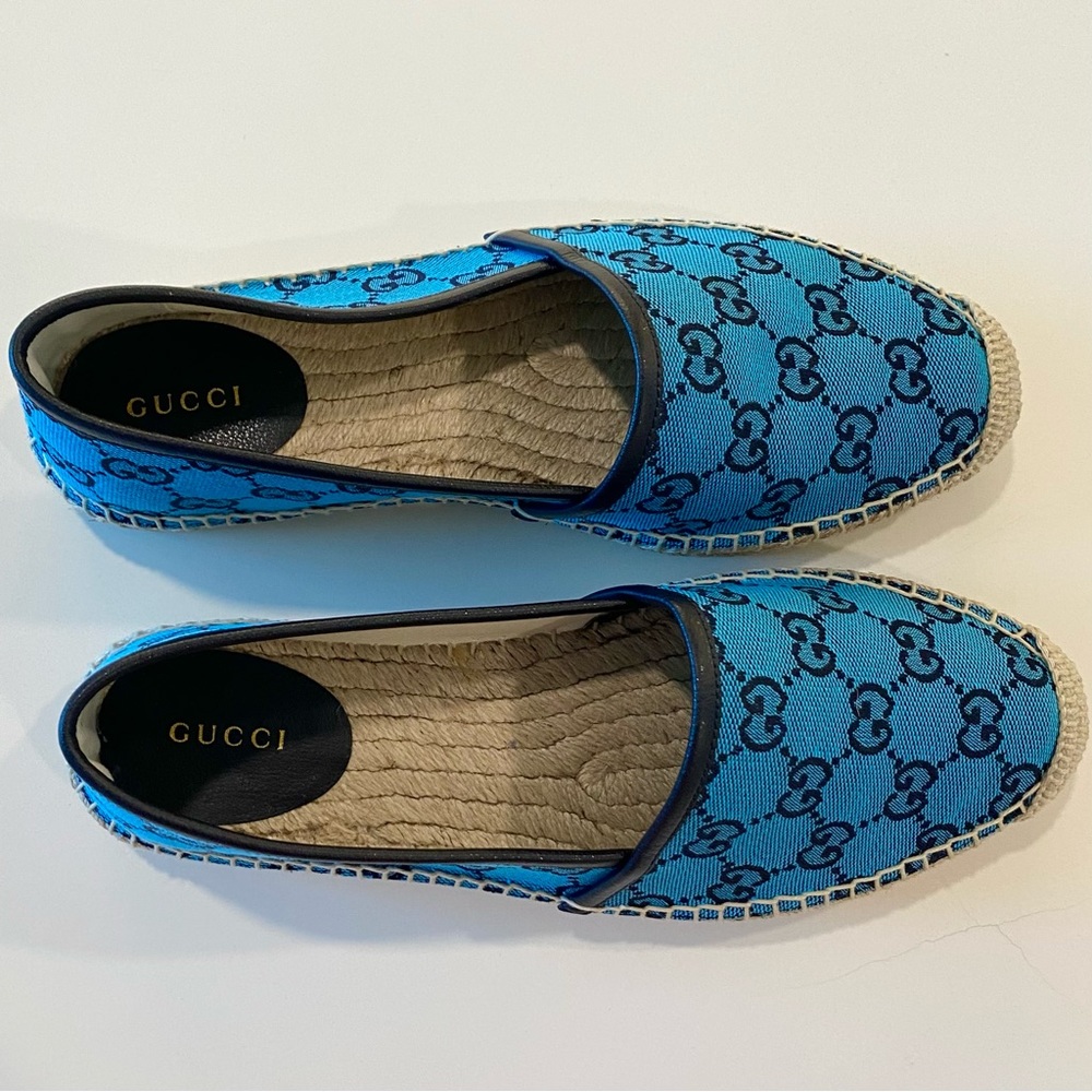 Gucci Blue GG Logo Multicolor Canvas Espadrilles Flats - Picture 8 of 12